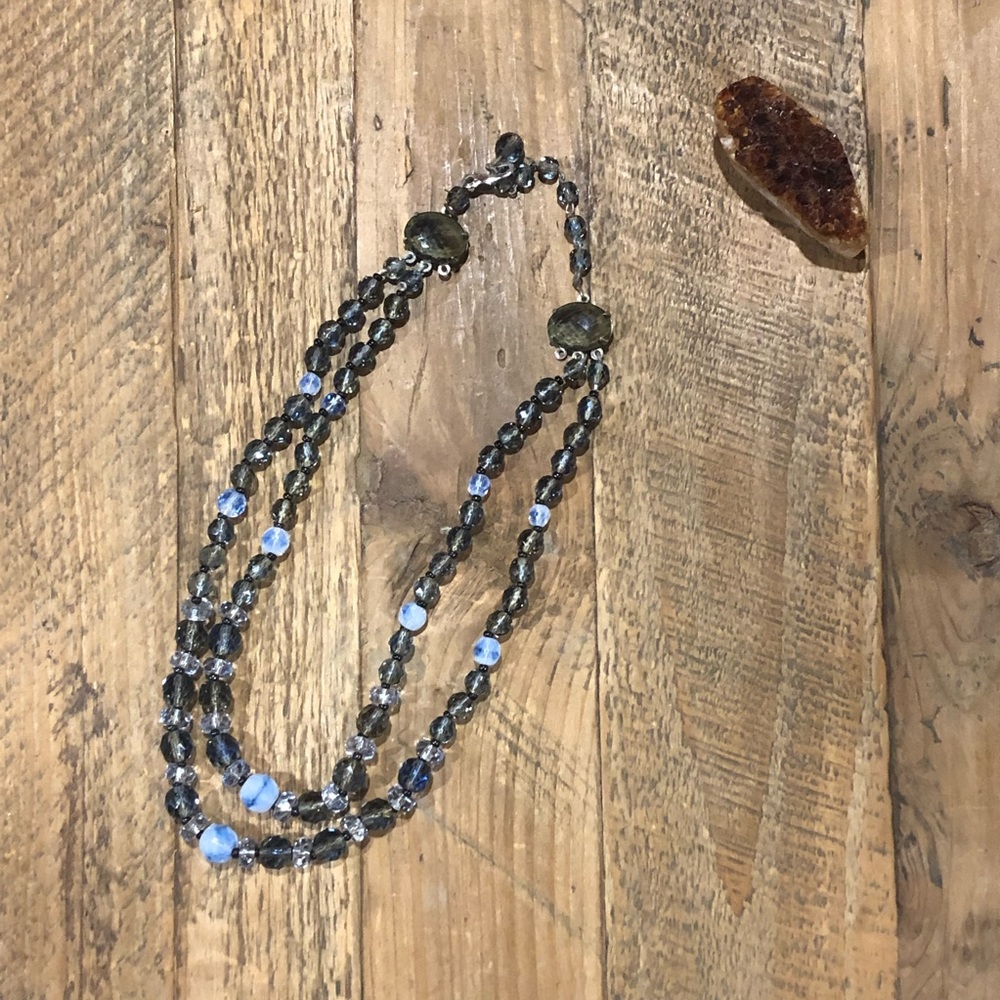 Vintage Double Strand Blue Bead Necklace